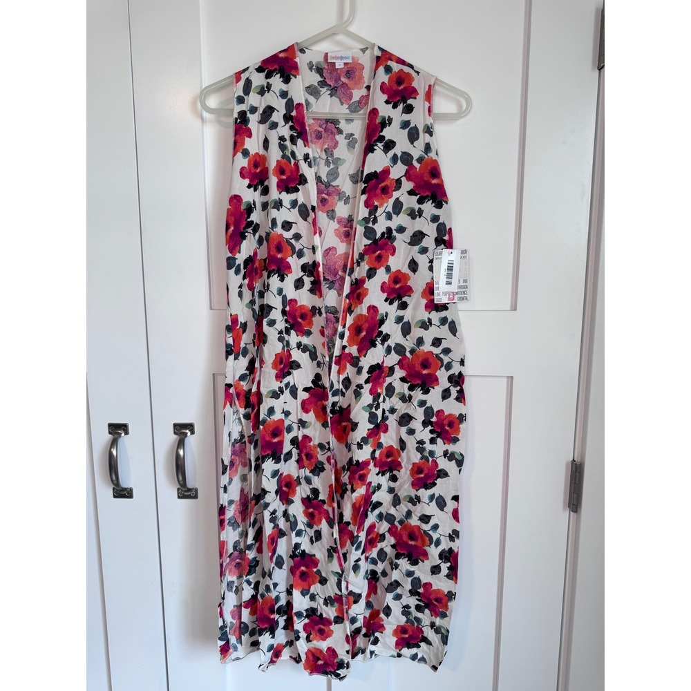 NWT LuLaRoe Joy Sleeveless Duster White with Floral Print Women's Size Small New